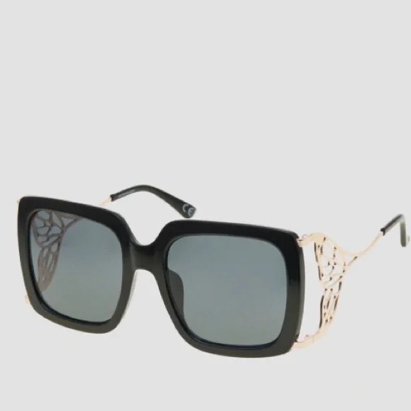 Betsey Johnson Oversized Square Black Sunglasses Gold Tone Metal Butterfly Arms BJ45847-Blk-2.jpg main image 3